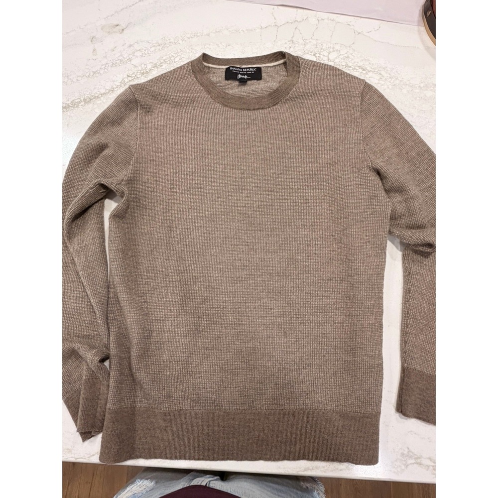 Banana Republic Sweater Mens Medium Tan Crew Pullover Baruffa Merino Wool